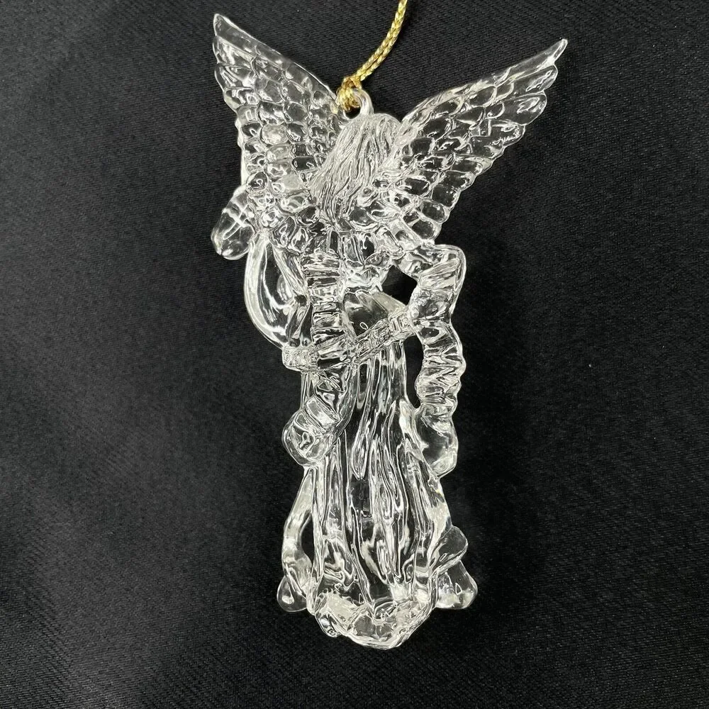 Vintage Crystal Angel Playing Instrument Christmas Ornament Made In Tawain